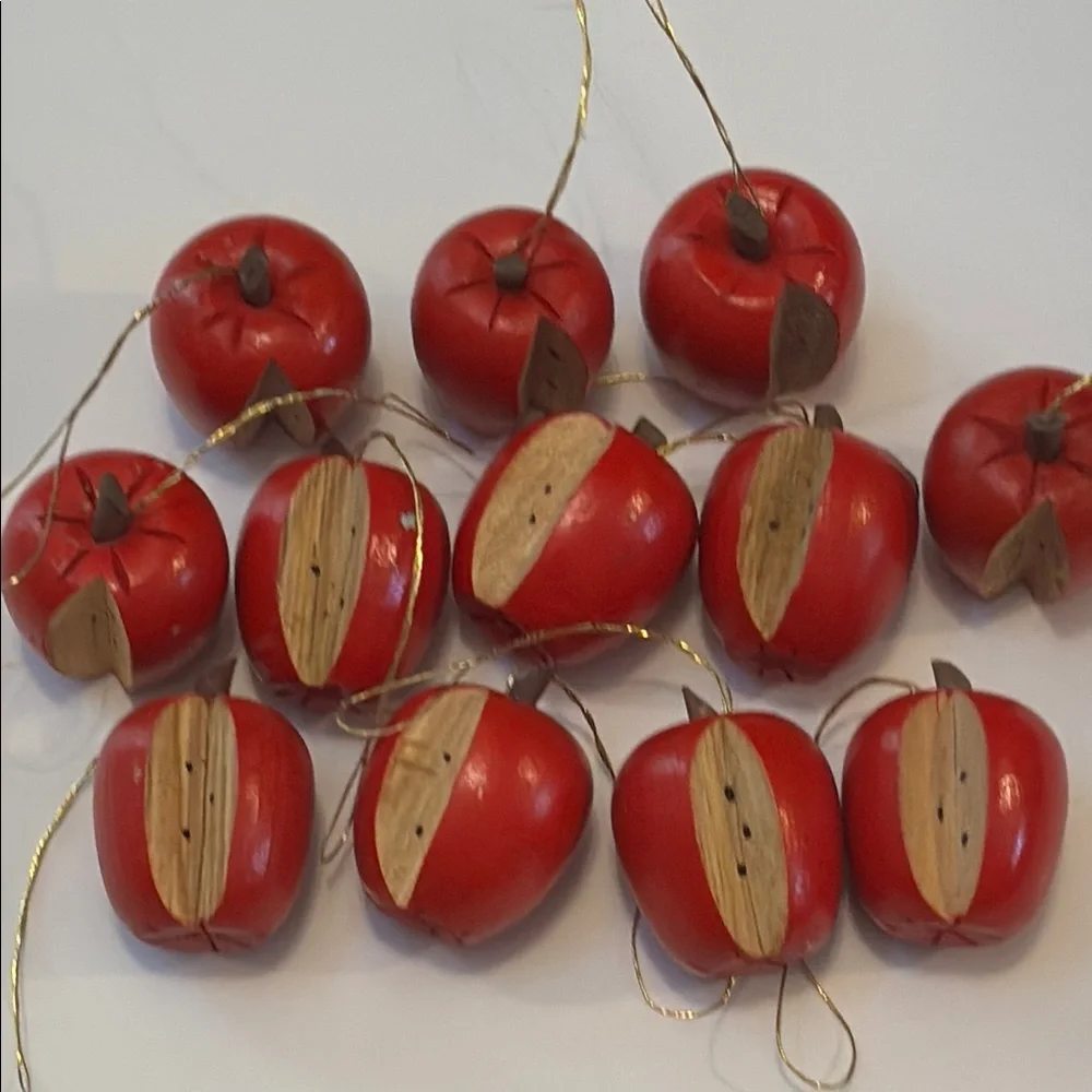 Apple Ornaments Tiny Wood Apples Set of 12 red Wooden Apples Vintage